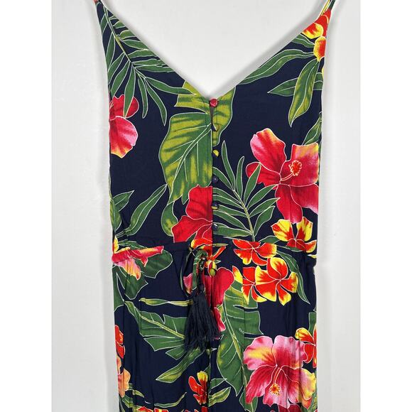 Lulus PURA VIDA NAVY BLUE TROPICAL PRINT BUTTON-UP HIGH-LOW MIDI DRESS Small - Picture 2 of 10